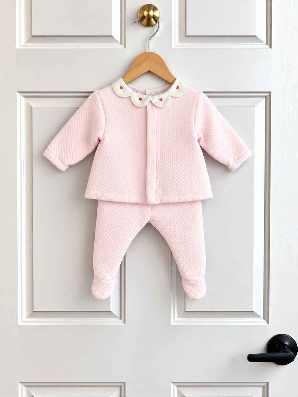Jacadi Paris Baby Girl 6M Pink Heart Collar Footed 2 Piece Set